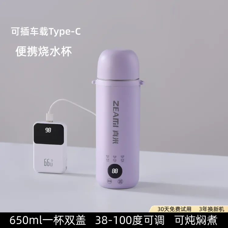 真米烧水杯便携式烧水壶车载旅行电热水杯小型加热保温热水壶