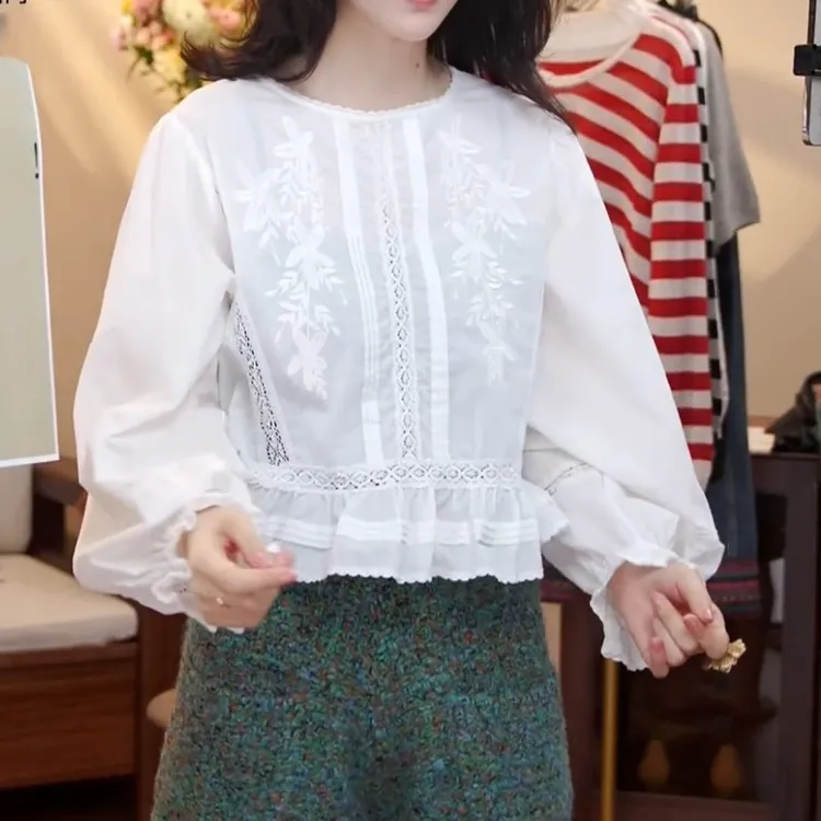 2025新款法式洋气显瘦百搭蕾丝长袖衬衣LK2505487