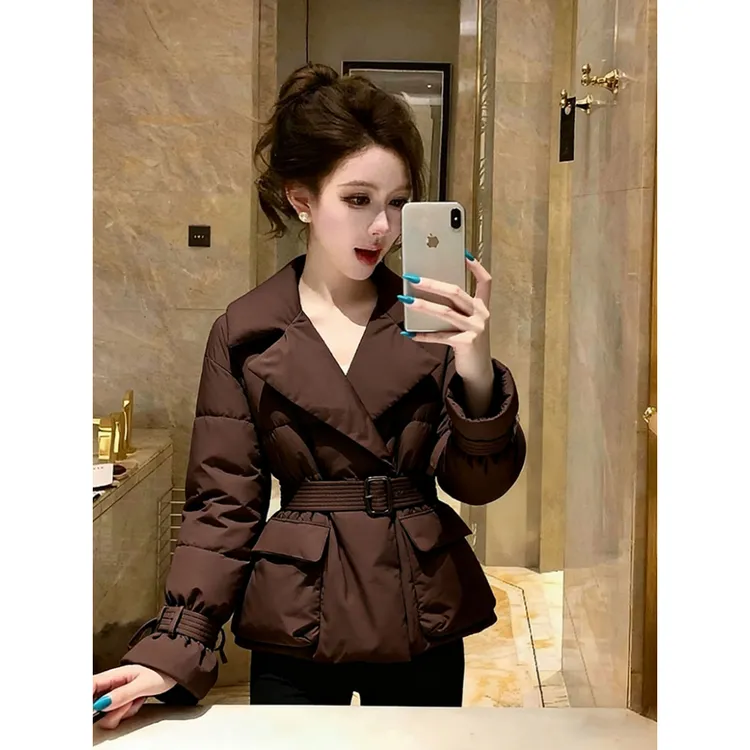 2025新款冬保暖棉服女超好看轻奢高端气质收腰加厚咖色夹棉外套