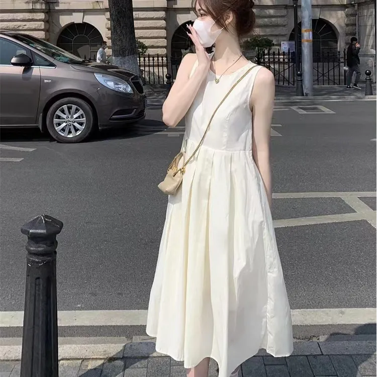 法式高级感无袖吊带白色连衣裙子夏季女装2025新款小个子气质长裙