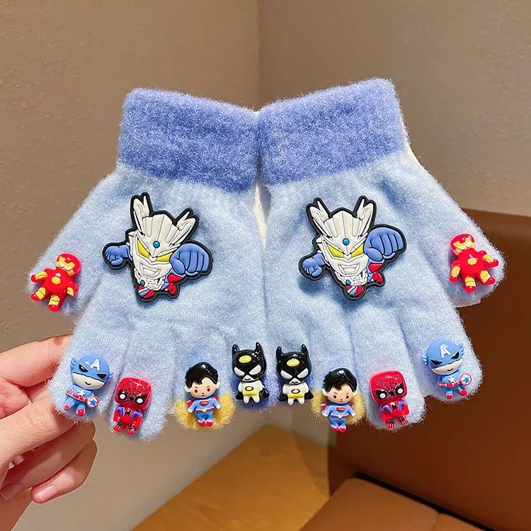儿童卡通2025超人手套秋冬季男童保暖五指手套男孩宝写字防冻手套