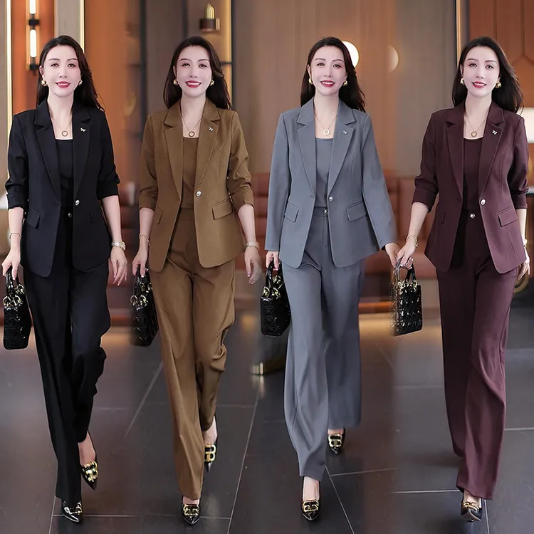 时尚职业西装套装女2025秋季新款气质减龄西服背心直筒裤三件套