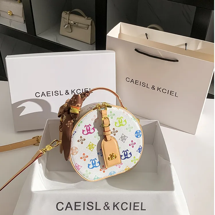 CAEISL&KCIEL女包小众高级感彩色印花圆饼包包2025新款单肩斜挎包