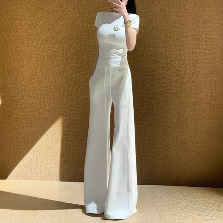 高腰白色休闲阔腿裤女2025年秋季薄款宽松慵懒风垂感微喇运动裤子