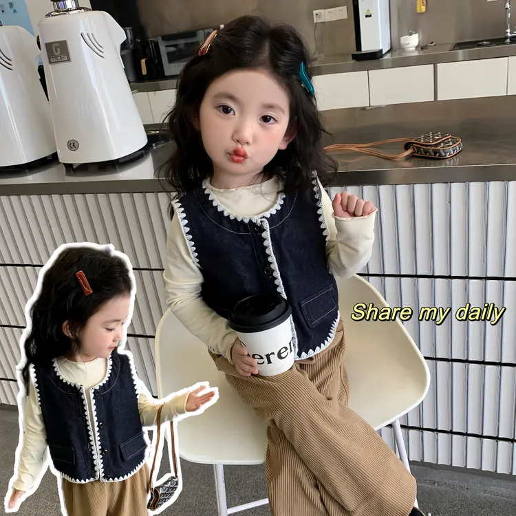女童韩系休闲牛仔马甲2025秋季新款洋气儿童刺绣外穿背心百搭马甲