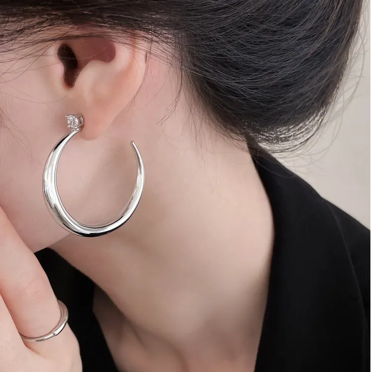 铜合金耳饰 锆石C型圈圈耳环小众轻奢高级感简约百搭时尚气质耳饰