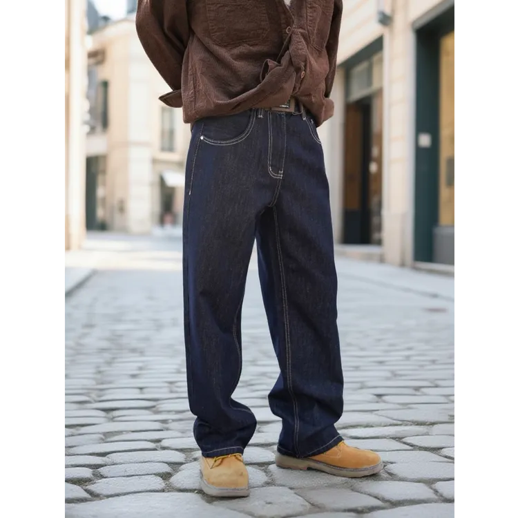 原色丹宁银闪蓝牛仔裤男直筒宽松2025新款水洗男士新款潮流休闲装