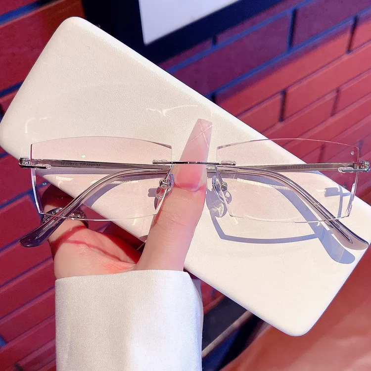 无框眼镜近视男可配度数高级感无边框超轻纯钛变色防蓝光眼睛框架