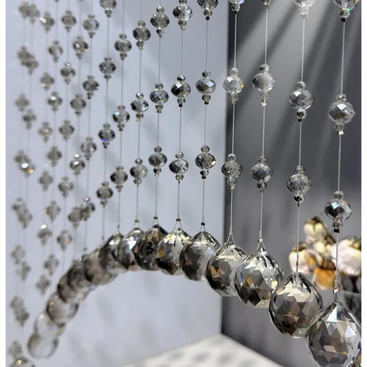 新款高级简约48切面卧室卫生间水晶门帘玄关过道客厅隔断帘免打孔