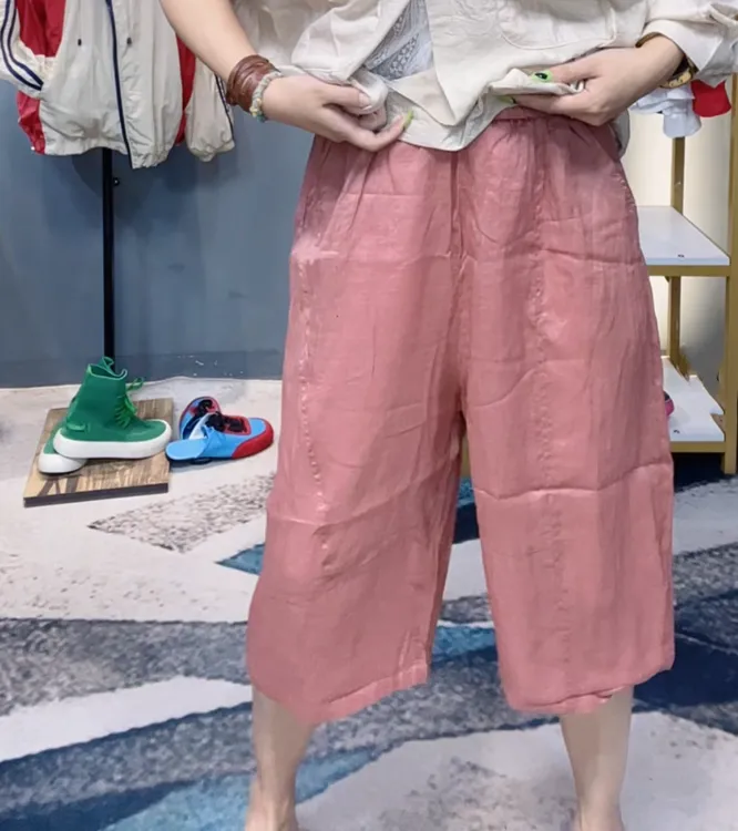 奇奇家时尚韩版大码夏季凉爽薄款麻料休闲八分裤