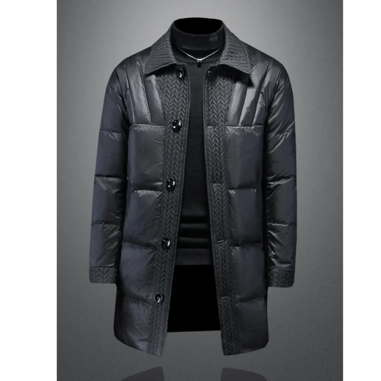 考蒂玻帕中长款羽绒服男装翻领保暖冬季新款麦穗外套时尚休闲