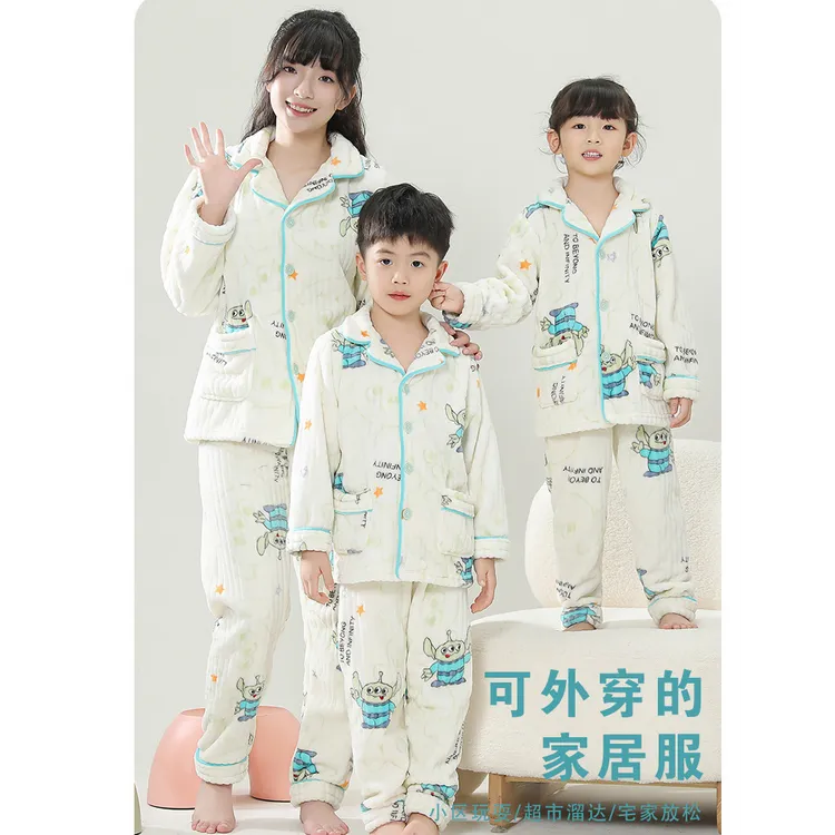 2025新款法兰绒睡衣秋冬款儿童家居服珊瑚绒儿童青少年洋气套装D