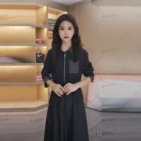 nuobeiyin/诺贝因秋季新款系带显瘦格子拼接休闲连衣裙NNBY660918