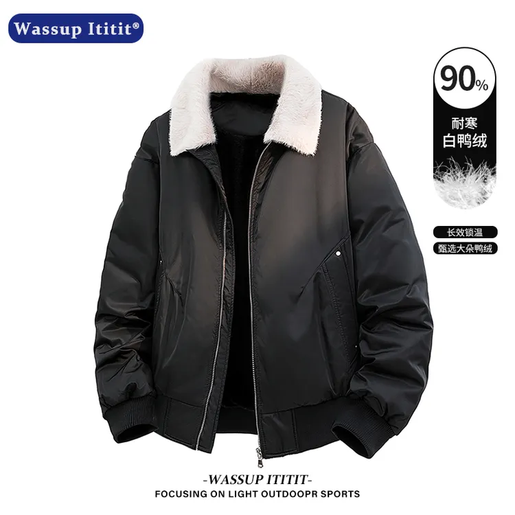WASSUP ITITIT冬季加绒加厚毛领羽绒服新款潮流时尚翻领上衣外套