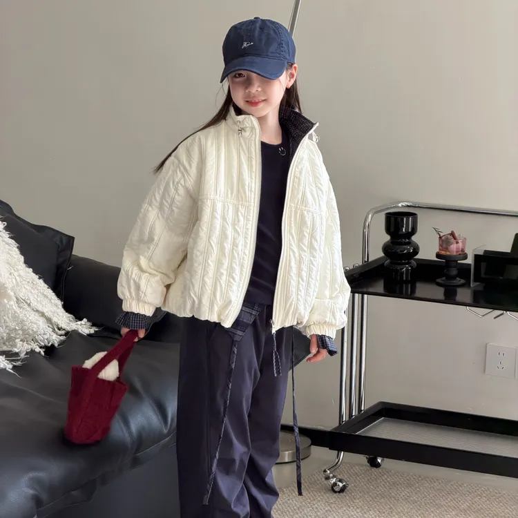 KIKIAND中大童圆领纯色秋冬加厚棉服上衣百搭立领棉袄----TY55126