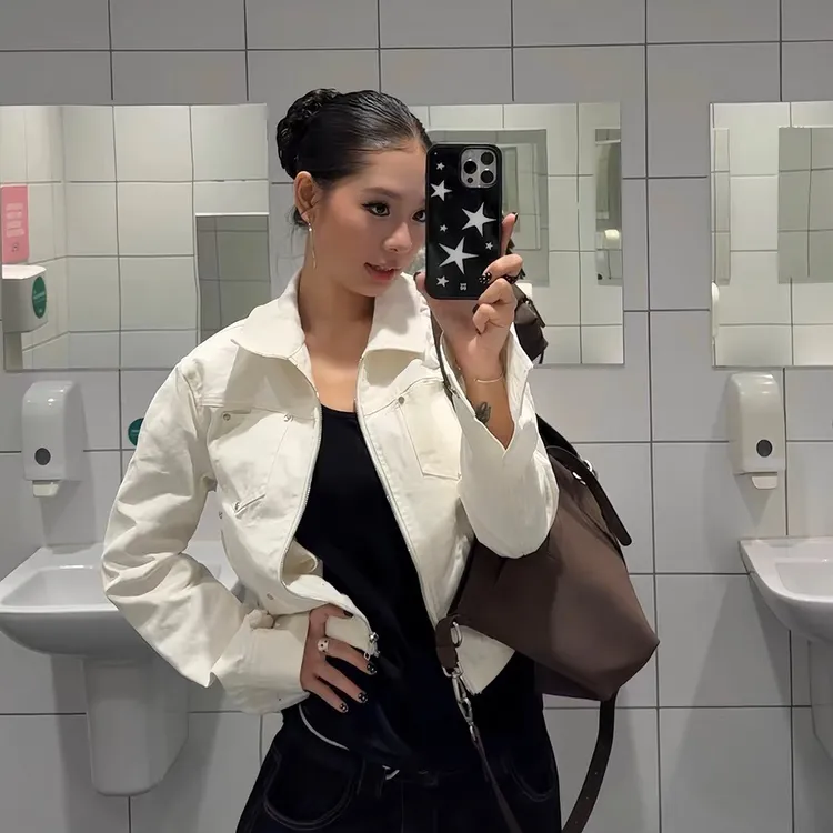 设计感小众铆钉短款夹克女美式复古翻领外套辣妹宽松休闲防风上衣