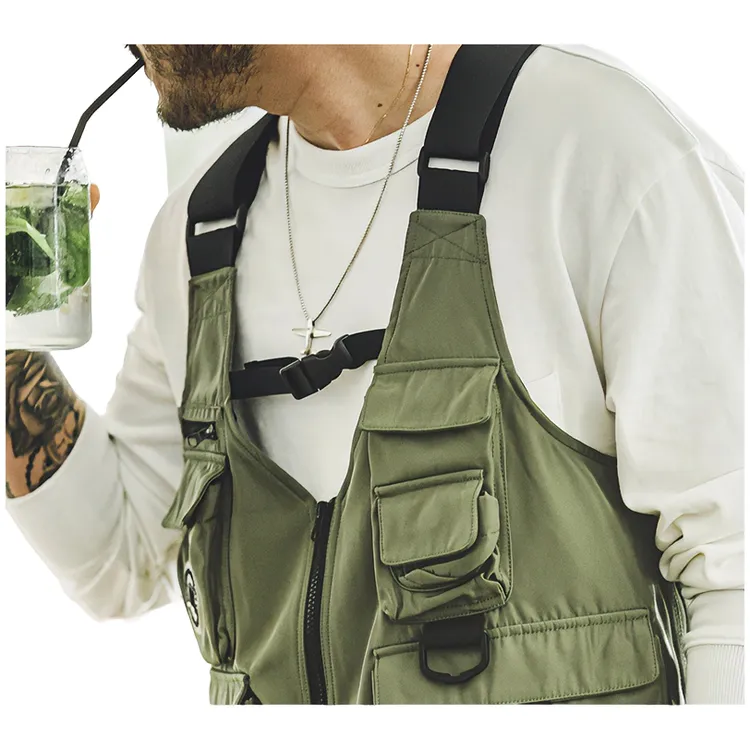 马登工装夏季复古多口袋机能风马甲无袖坎肩背心两用挎包外套潮男