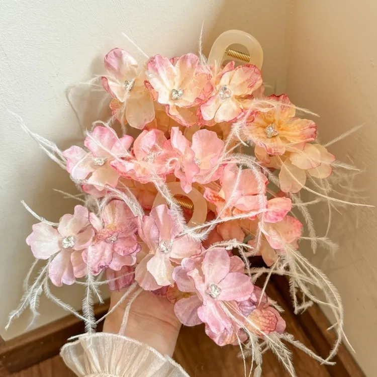 新款夏合日韩风格花朵发饰可爱女复古气质抓夹