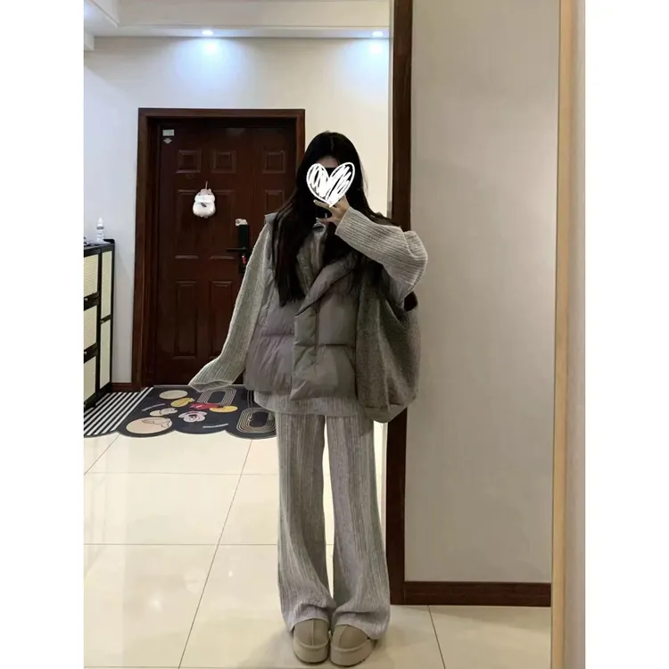 休闲风高级感时尚套装夹棉马甲甜美清新街头保暖两件套