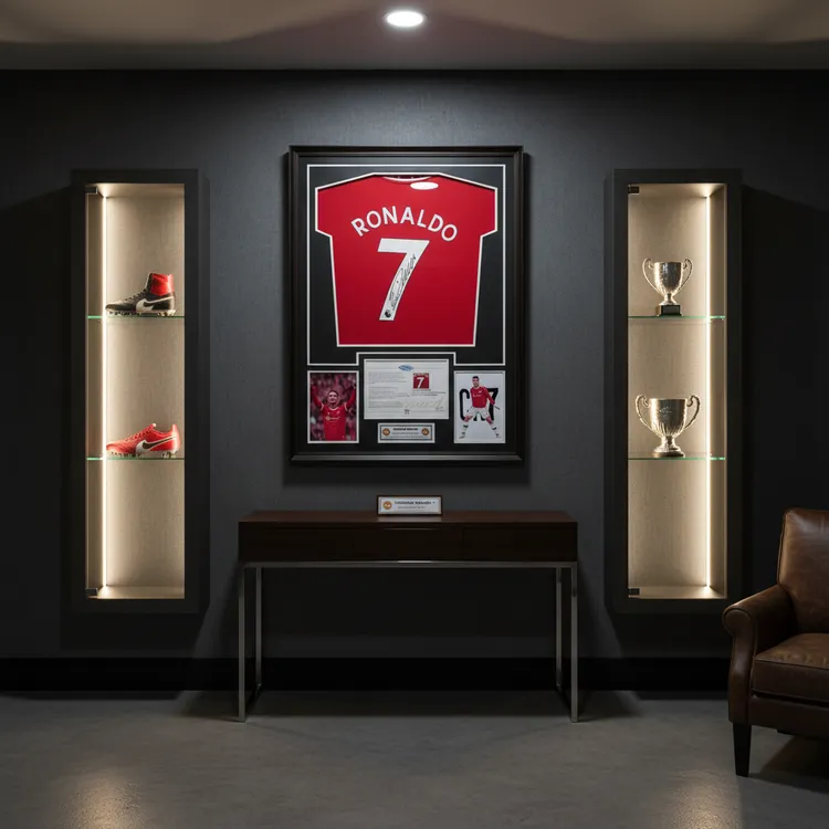 签名球衣实木无损装裱框含明信片C罗立体无酸卡纸高端装裱框收藏