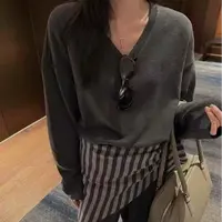 高级日常穿搭 条纹披肩仿羊绒慵懒上衣拖地裤套装