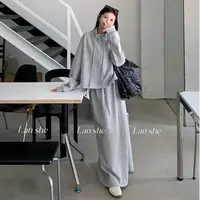 慵懒风休闲套装女宽松灰色立领抽绳卫衣秋季高腰开叉半身裙两件套