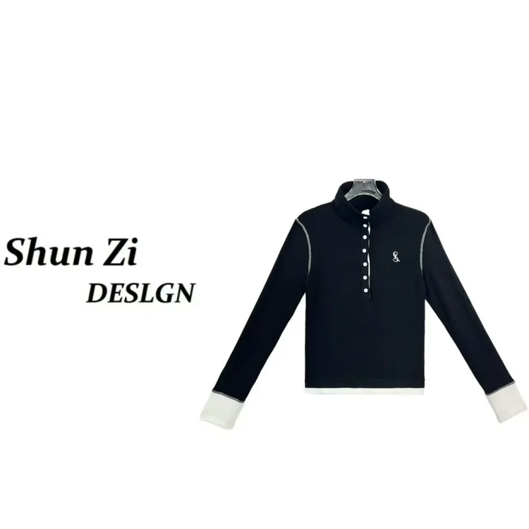 顺子/SZ9955 潮牌时尚刺绣logo设计修身显瘦拼接休闲风立领衬衫
