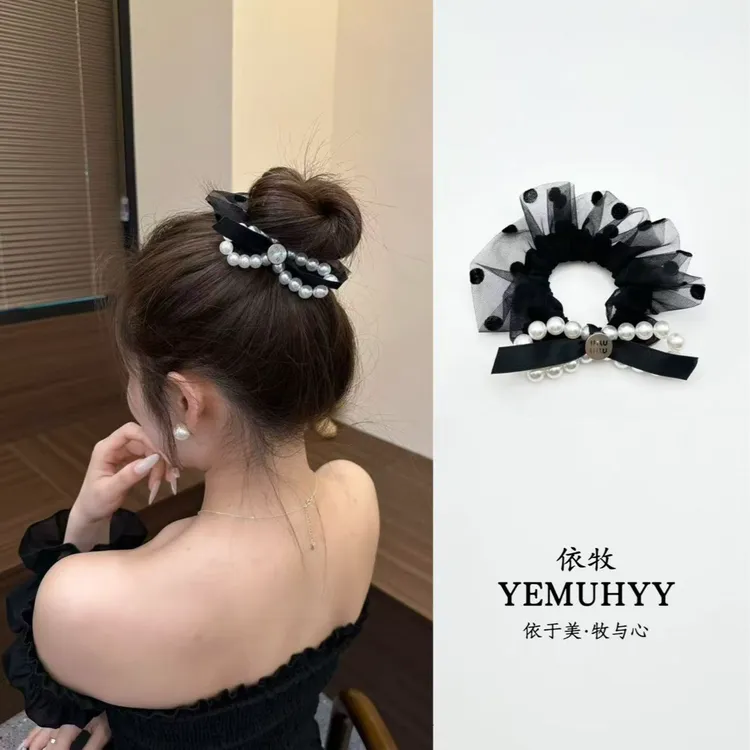 YEMUHYY / 依牧 超仙法式小香风蕾丝波点蝴蝶结扎发手工发圈D37