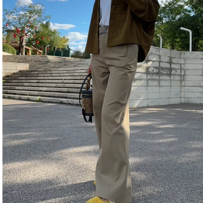 秋季长裤高腰休闲裤阔腿直筒修身丁达尔风时尚户外百搭复古宽松