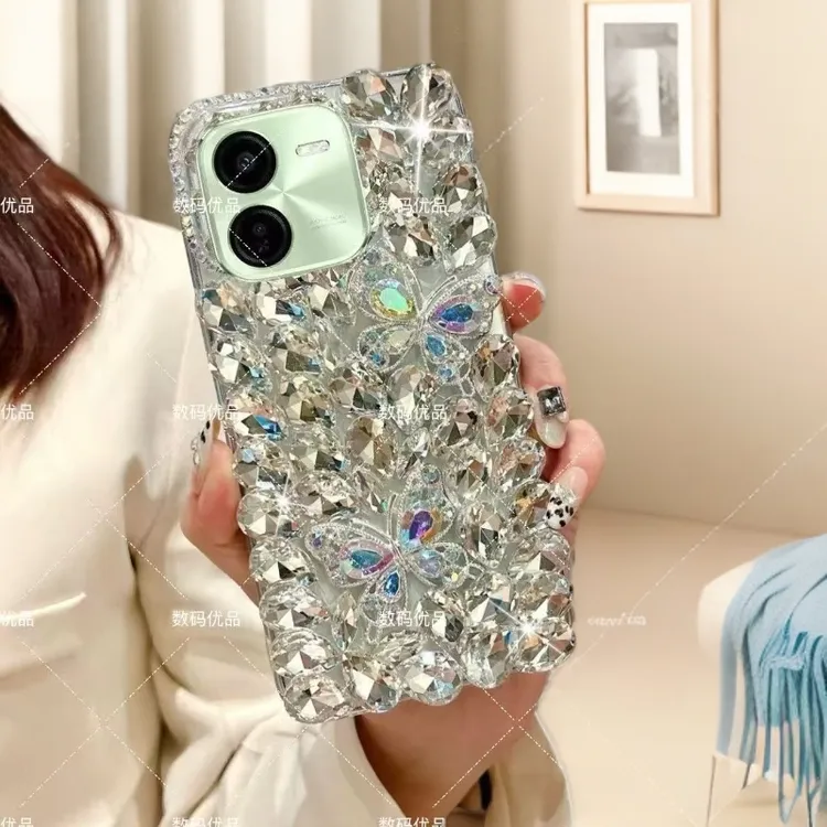 适用VIVOY37PRO手机壳镶钻蝴蝶V2354A高级感全包保护软壳y37pro女