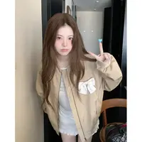 韩版复古蝴蝶结立领短外套女2025秋季新款设计感修身百搭夹克上衣