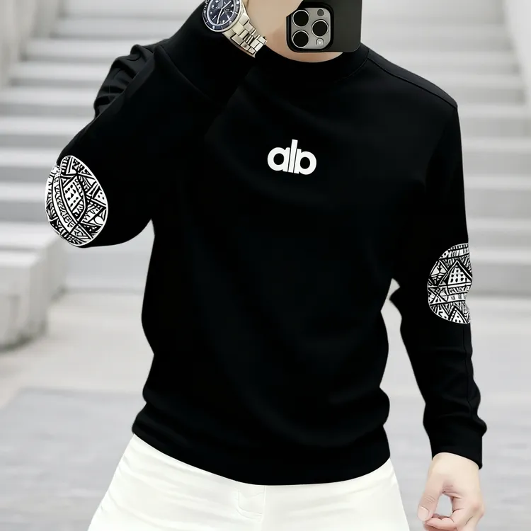 卫衣男款爆款2025新款轻奢高级感印花长袖圆领加绒上衣修身百搭衫