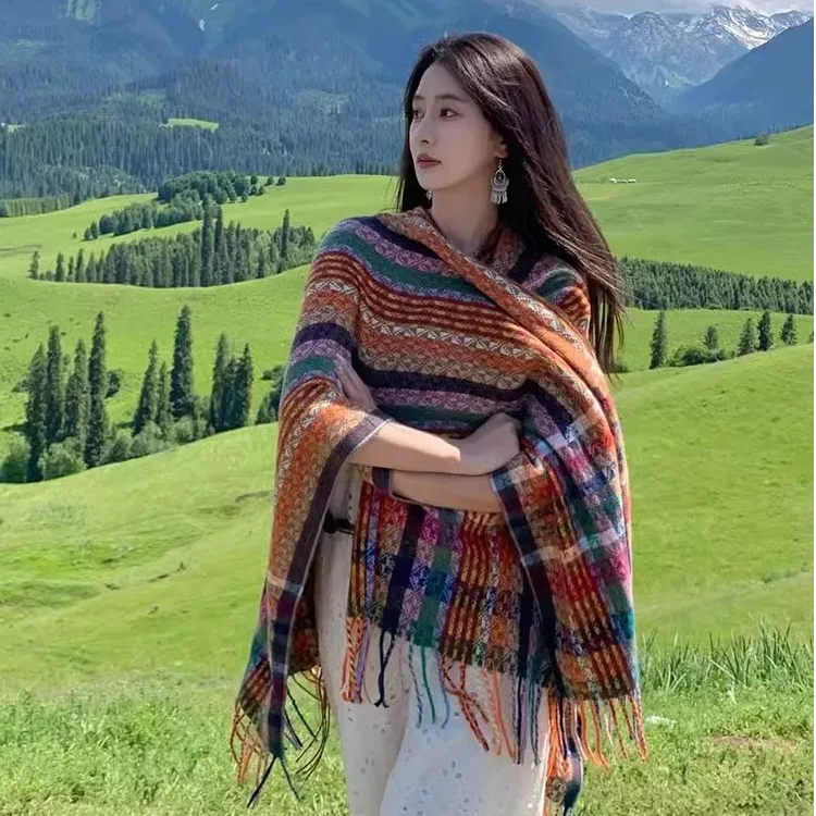【萌妹子】云南民族风草原外搭披肩西藏西北旅游春秋斗篷川西穿搭