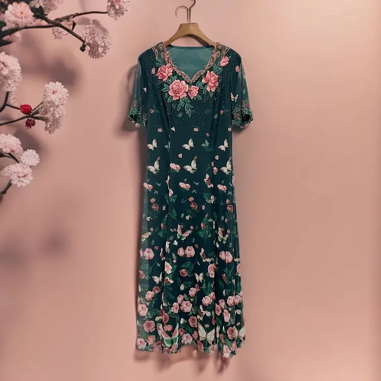 E256112设计师新款高端时尚气质显瘦碎花百搭洋气优雅连衣裙