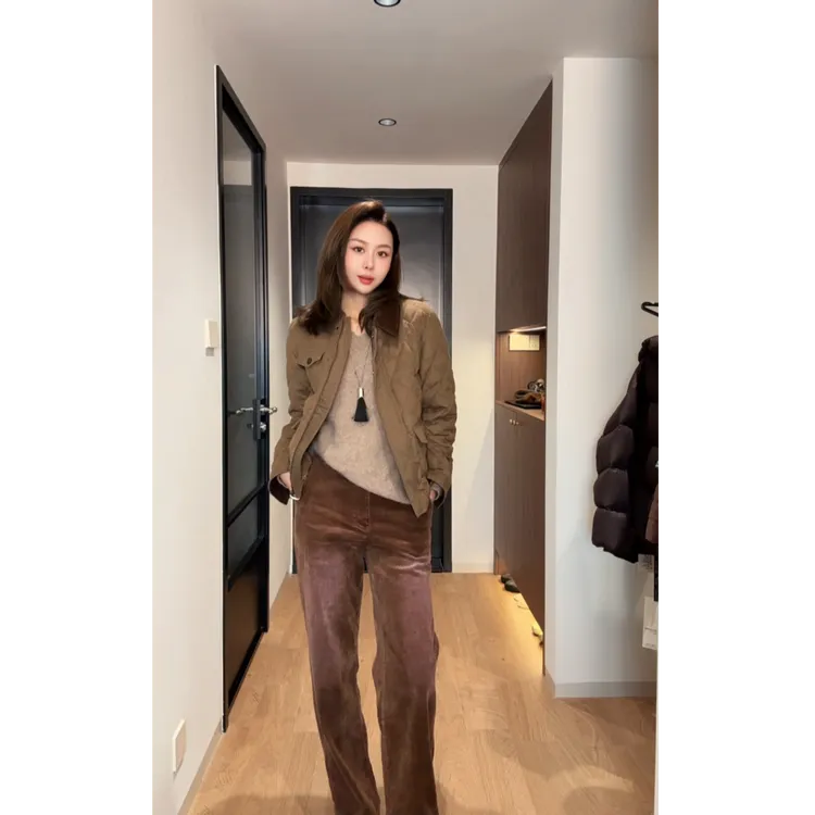 经典老钱风工装菱格复古棉服夹克外套秋冬季翻领加棉男女同款