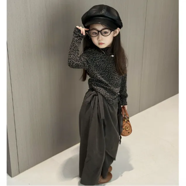 秋季新款童装女童套装韩版长袖豹纹T恤休闲裤两件套