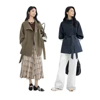 对白复古通勤三粒扣立领风衣女慵懒宽松休闲夹克外套DYZB-FDF016