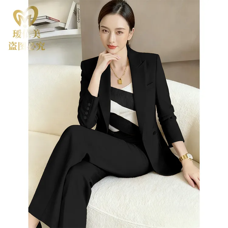 升级款高端黑色秋冬款西装套装阔腿裤总裁经理体制内外女装正装