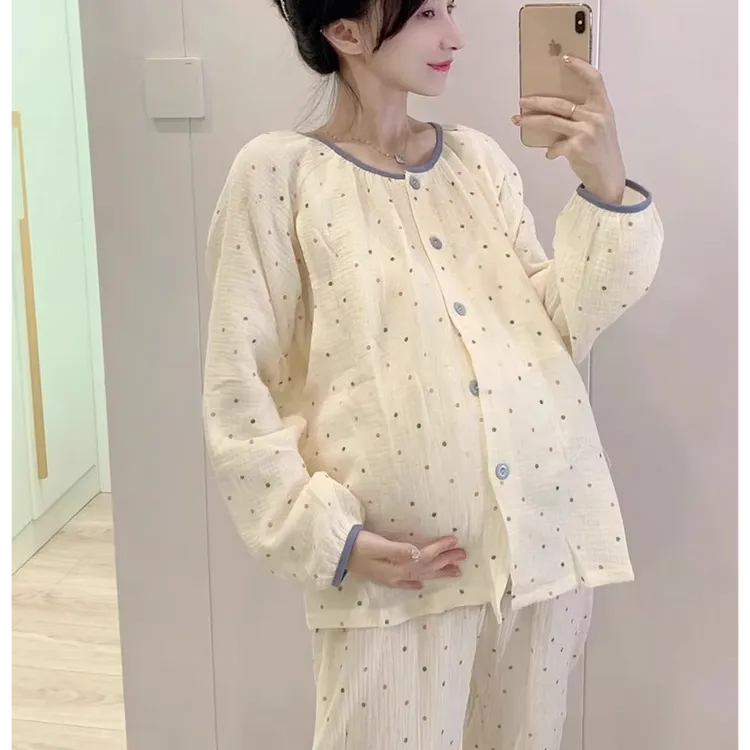 孕妇纯棉纱布棉春秋月子服夏季薄款可调节喂奶产前产后哺乳家居服