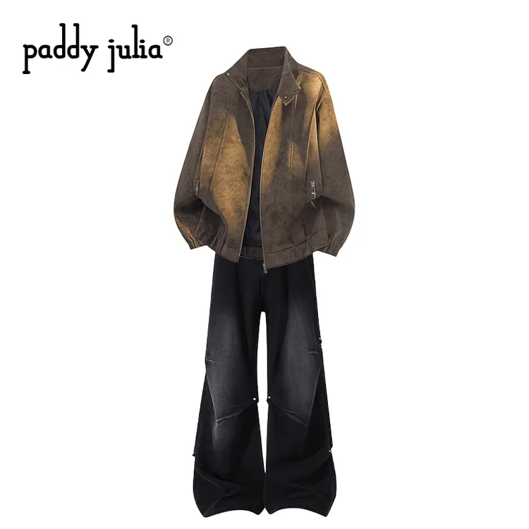Paddy julia夹克套装男士春秋季高级感扎染休闲牛仔裤两件套男装