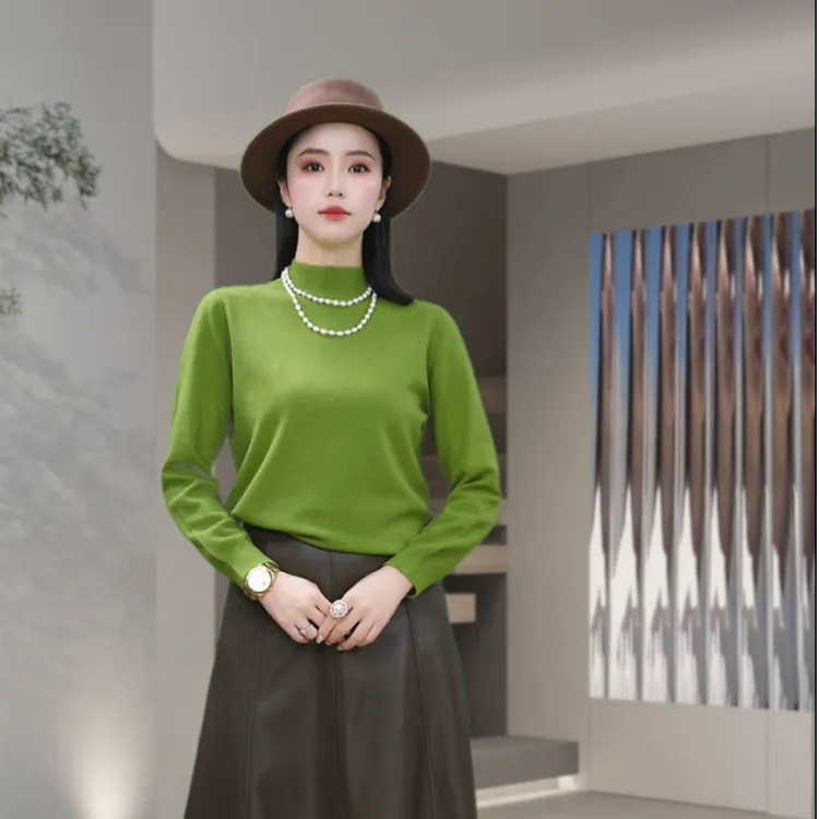 女针织衫半高领显瘦秋冬宽松针织衫法式极简风针织打底衫