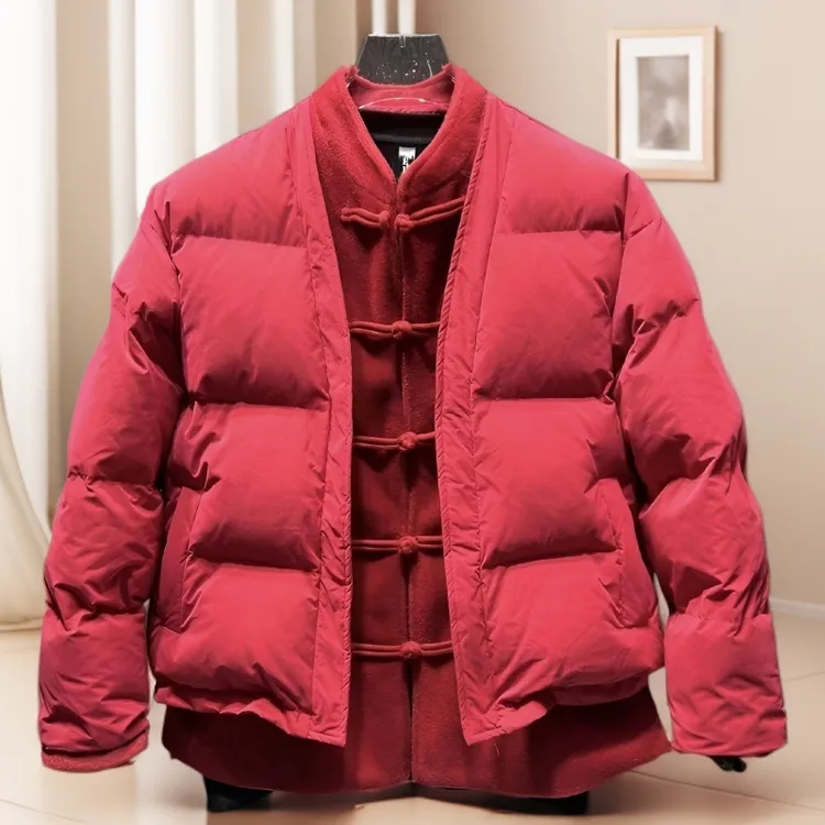 冬季新款中国风盘扣棉衣男士短款假两件拼接纯色宽松青年棉服外套