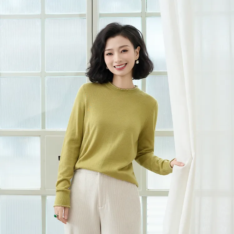 西子/【轻氧】48支美莉诺羊毛仿手钩钉珠时尚百搭针织衫/MSTJ360