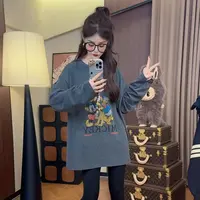 2025秋新款韩版卡通印花宽松磨毛T恤女时尚百搭显瘦圆领长袖上衣
