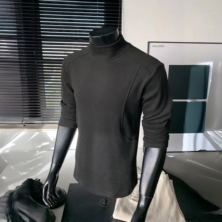 WIND BLOWS秋冬纯色解构半高领设计长袖百搭德绒打底T恤