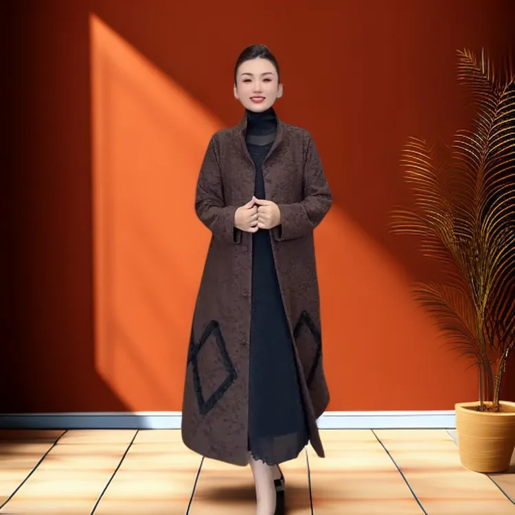 90145新款气质妈妈长款风衣外套春秋复古宽松胖女人显瘦洋气大衣
