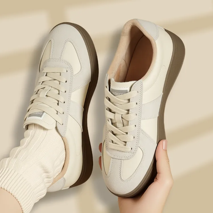 厚底加绒德训鞋女秋冬真皮2025新款欧若风韩版百搭时尚真皮鞋女鞋