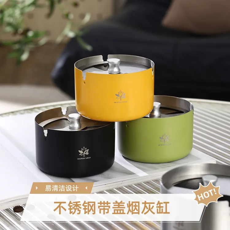 不锈钢旋转带盖防风烟灰缸时尚欧式设计办公家居加厚耐摔烟盅