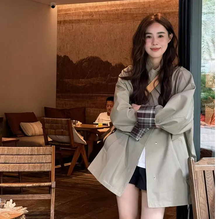 格子风衣韩版宽松立领时尚穿搭高级感复古春季气质小个子短款外套