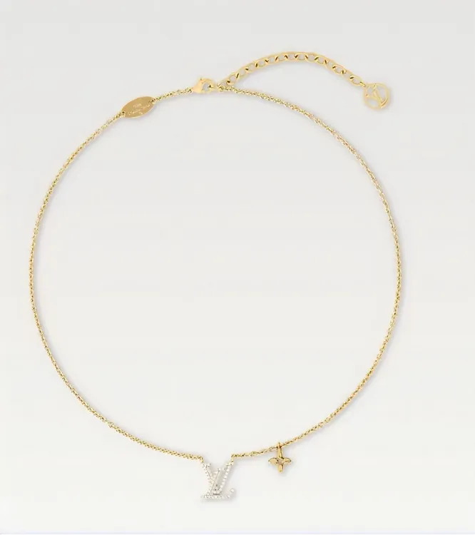 兜兜未使用 LouisVuitton/路易威登 LV 满钻LOGO项链/通M00596